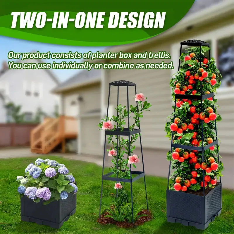 Indoor Herb Garden - Tomatenturm mit selbstbewässerndem Pflanzkasten und Rankhilfe
