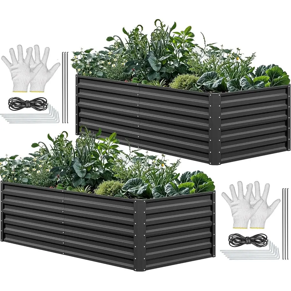 Garden Gloves - 6x3x2ft Großes Verzinktes Metall-Hochbeet-Set mit Handschuhen,
