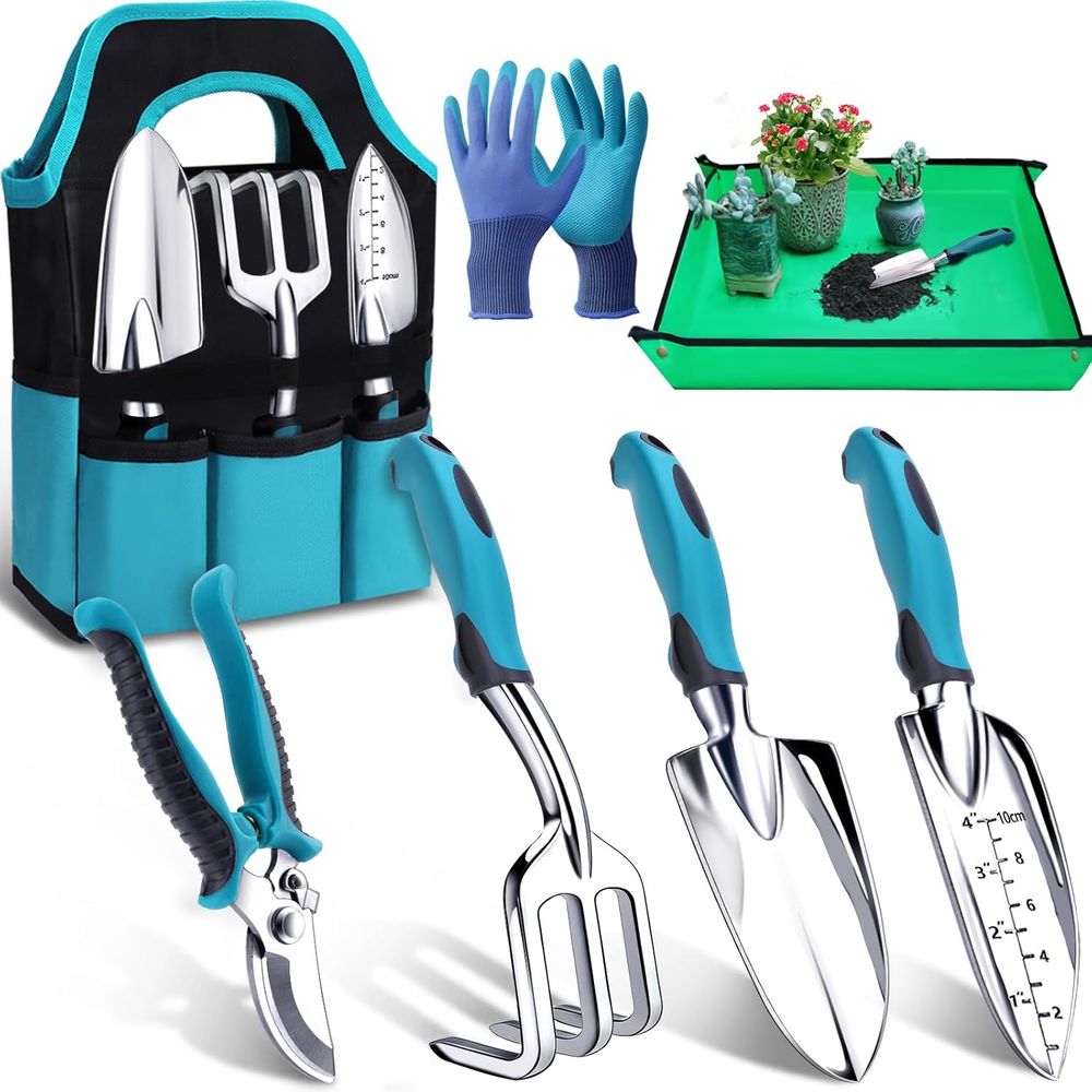 Trowel Garden Tools - Robustes 7-teiliges Gartengeräte-Set mit Schaufel, Handspaten,